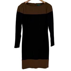 Lauren Ralph Lauren Long Sleeve Ponte‎ Knit Sheath Dress Women 4 Black Brown